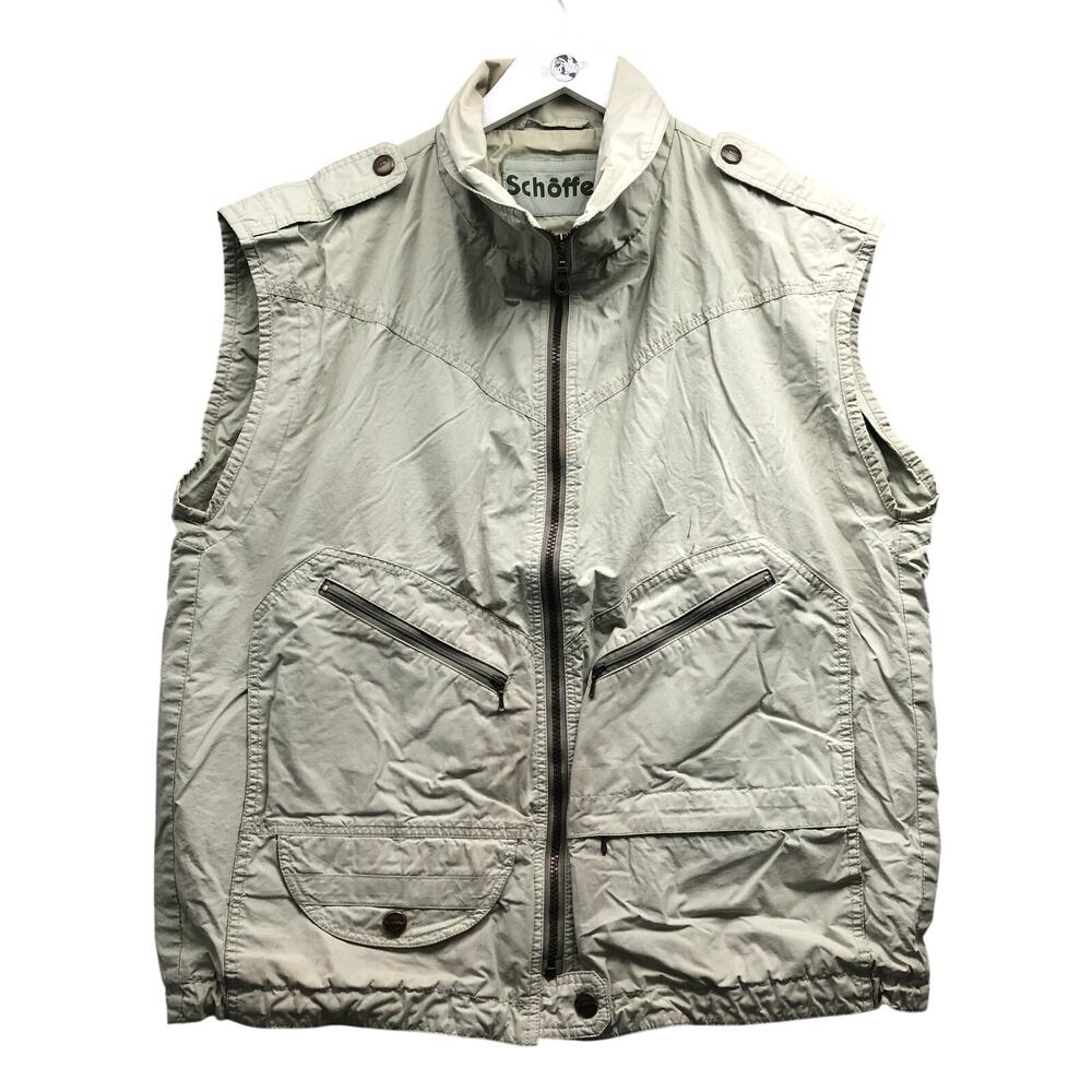 Vintage Schöffel Gibson 7110 Gilet Utility Vest Jacket Mens XL 50 Full Zip Beige